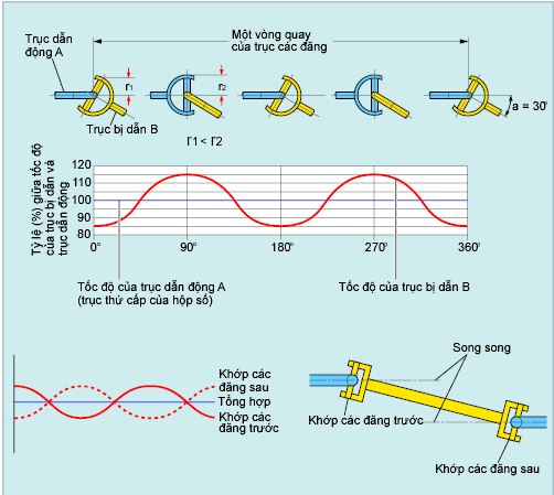 Sự thay đổi về tốc độ góc của khớp trục các đăng