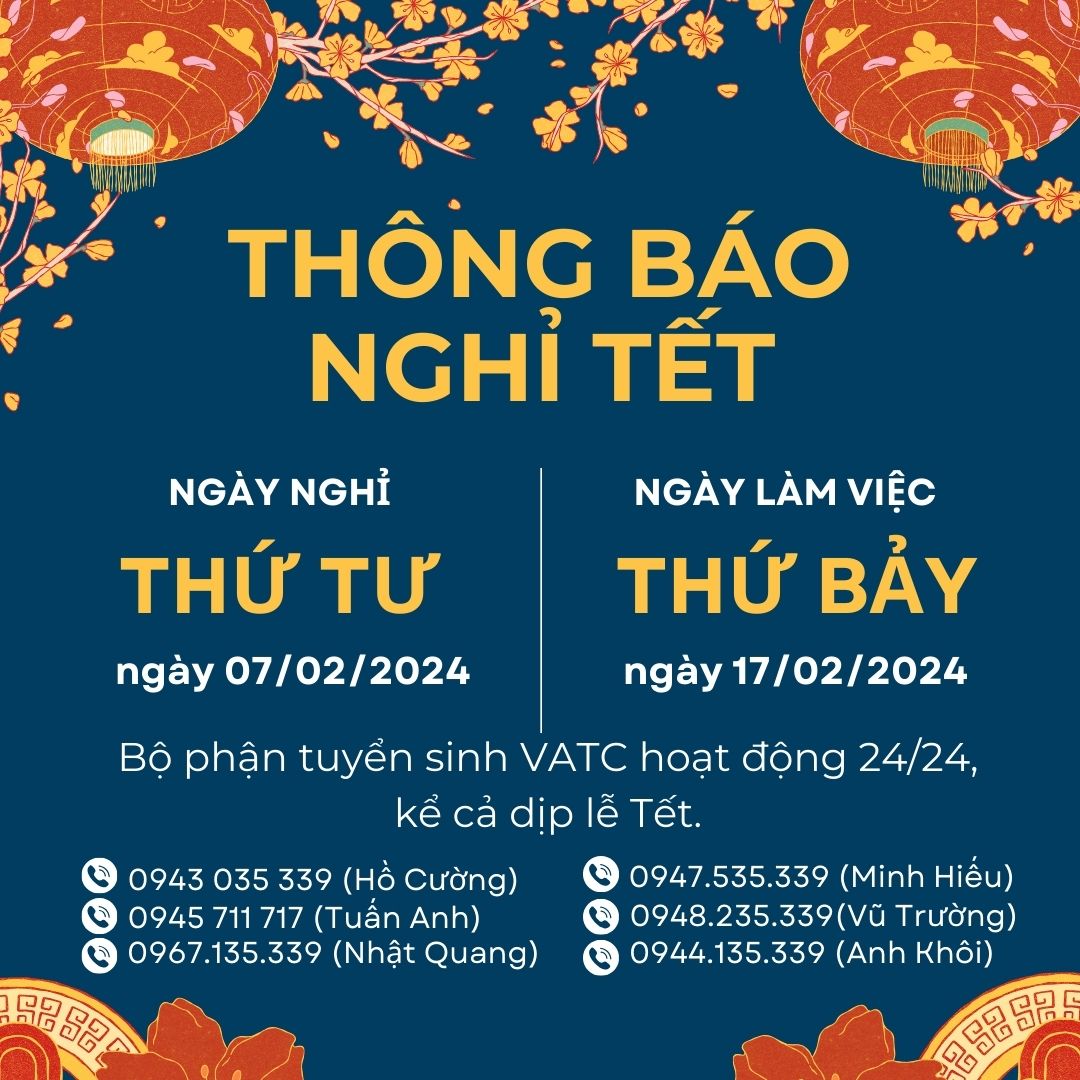 VATC thông báo lịch nghỉ Tết âm lịch 2024