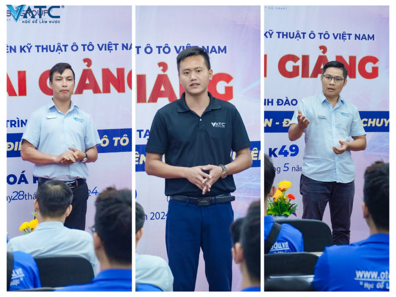 ban lãnh đạo và giảng viên VATC tại buổi lễ khai giảng lớp điện ô tô toàn diện K49