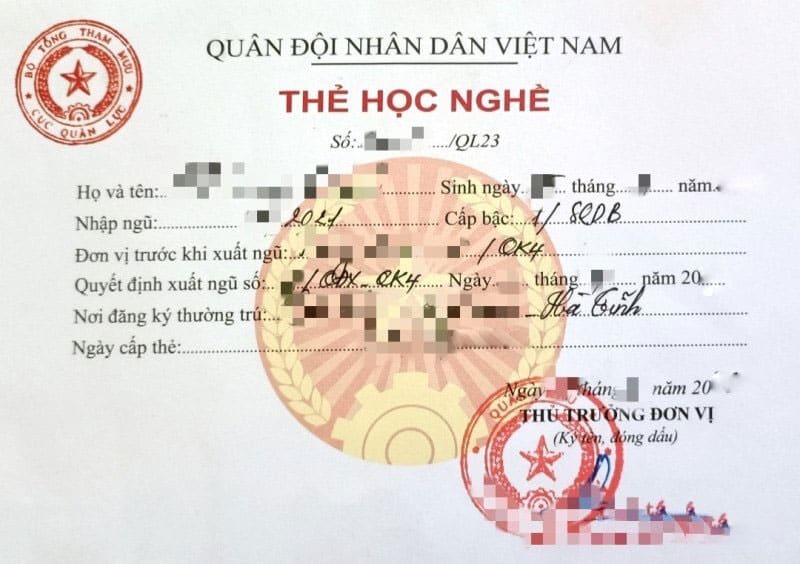 thẻ học nghề quân đội
