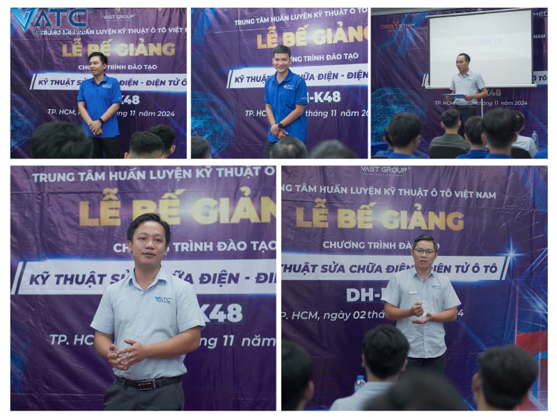 các giảng viên tại trung tâm chia sẻ, tâm sự cùng các học viên lớp kỹ thuật sử chữa điện - điện tử ô tô khóa K48.