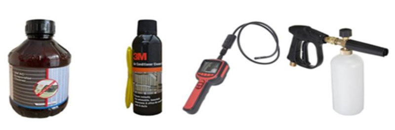 vật liệu và dụng cụ cần để vệ sinh giàn lạnh ô tô