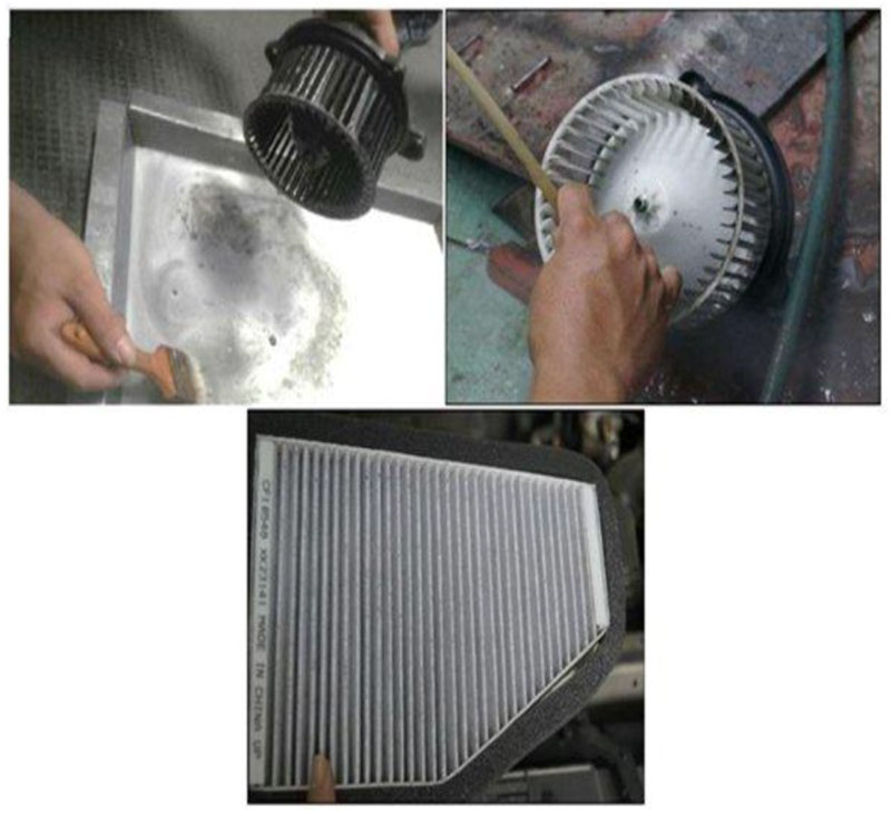 vệ sinh lọc gió và quạt gió điều hòa bằng súng thổi hoặc cọ rửa