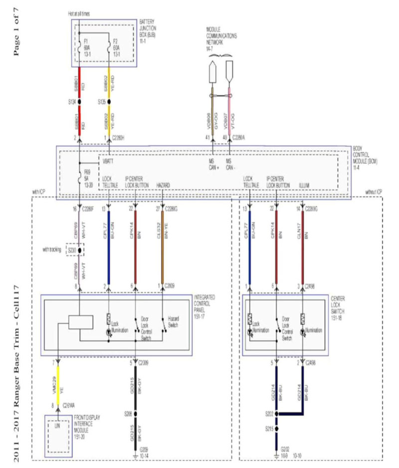 sơ đồ mạch điện hệ thống xe ford ranger 2011 - 2017