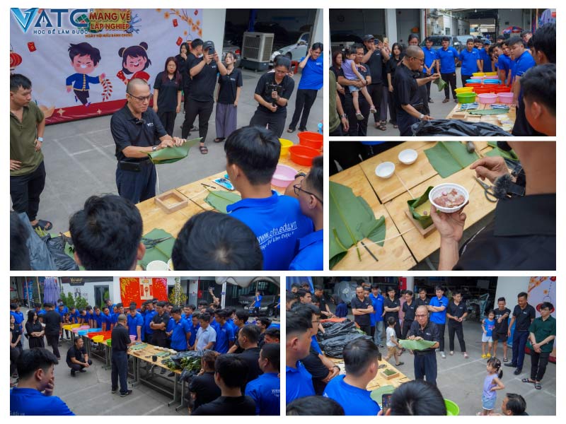 học viên và đội ngũ giảng viên nhân viên vatc tại ngày hội nấu bánh chưng
