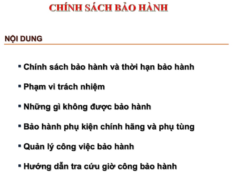 tài liệu nội bộ vatc chính sách bảo hành