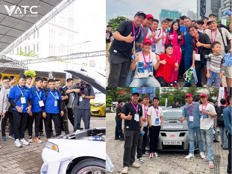 học viên Trung tâm VATC chụp hình check-in cùng các tay đua drift quốc tế tại Drift Show 2025